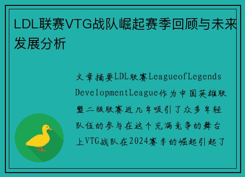 LDL联赛VTG战队崛起赛季回顾与未来发展分析